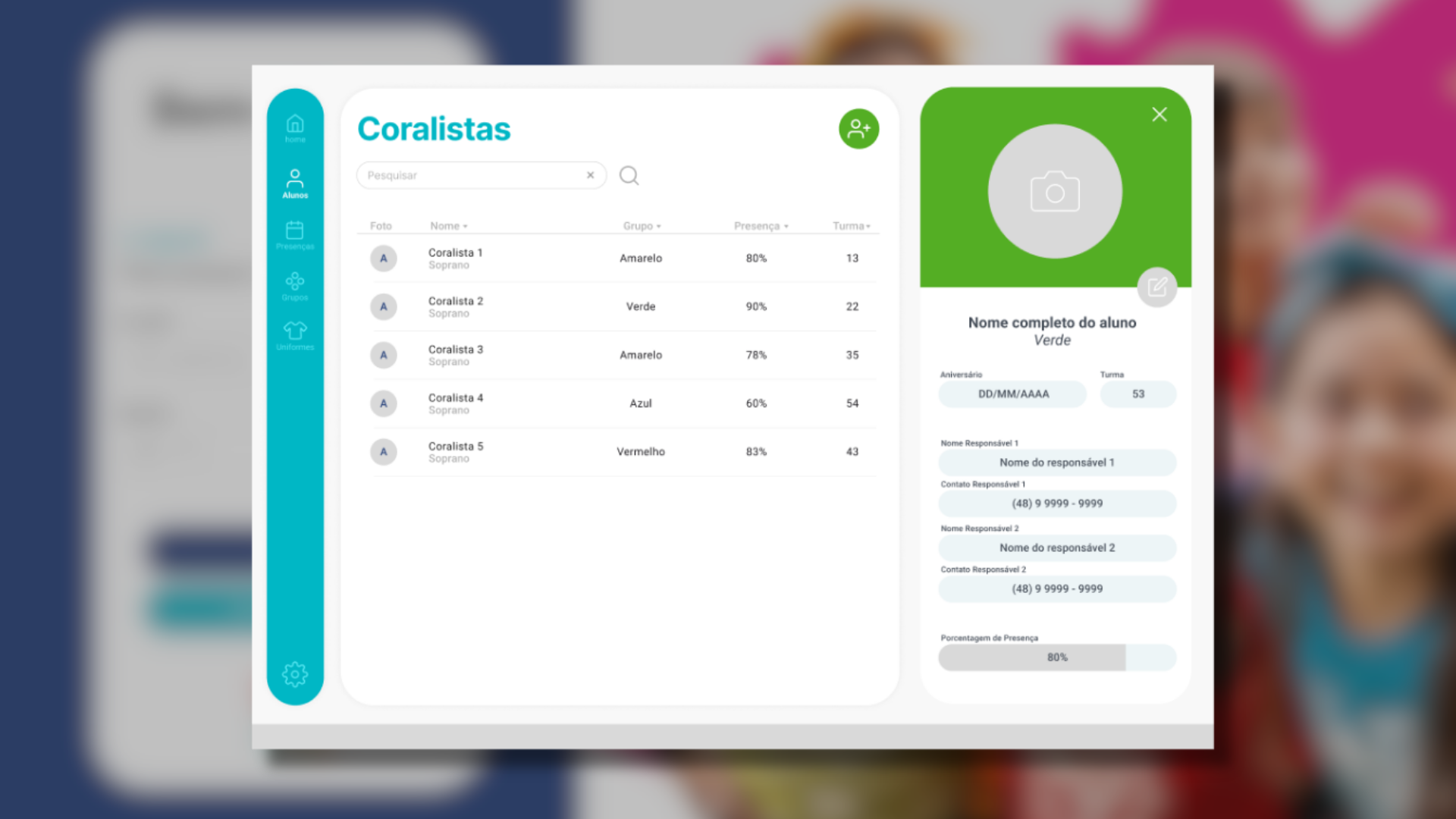 Tela de cadastro de aluno desktop