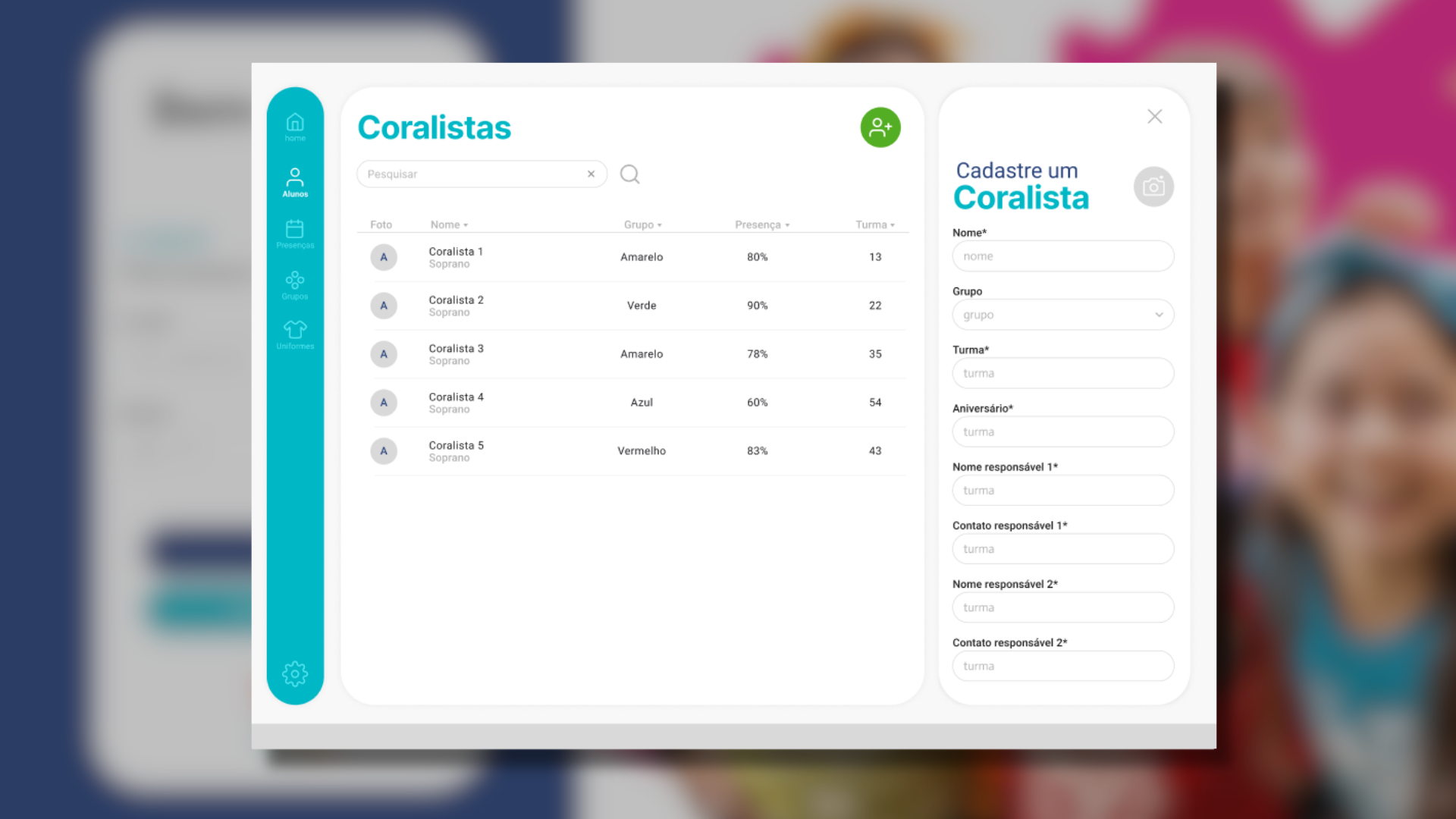 Tela de visualização de aluno desktop